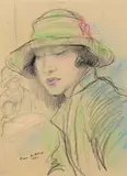 Portrait de femme by Pierre Belay, 1922, Crayon de couleurs, sold Jun 2022