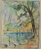 Le parc Monceau by Pierre Belay, Crayon de couleurs, sold Jun 2022