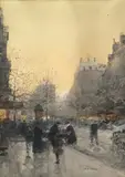 Hiver, marchande des quatre saisons sur les Grands Boulevards by Luigi Loir, Gouache aquarellée sur traits d'encre, sold Jun 2022