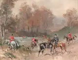 Rallye Bonnelles, cerf bât l'eau by Karl Reille, Gouache, sold Jun 2022