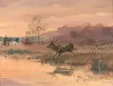Dix cors rentrant à l'eau by Karl Reille, Gouache, sold Jun 2022