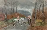 Équipage Champchevrier, Piqueur retraitant by Karl Reille, Gouache, sold Jun 2022