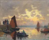 Soleil couchant, Concarneau, retour de pêche by Mathurin Janssaud, Pastel, sold Jun 2022