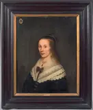 *Portrait de Madame Berch de Dordrecht by Jacob Gerritsz. Cuyp, Panneau de chêne, parqueté, sold Jun 2022