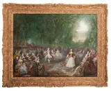 Représentation dans le parc de Versailles devant le roi et la reine by Joseph Navlet, Aquarelle et gouache sur papier, sold Nov 2022
