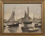 Ouistreham by Suzanne Tourte, 1927, Encre, lavis d'encre et aquarelle sur papier, sold Oct 2022