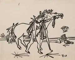 Cavaliers et Polynice, 1948/49 by Michel Cadoret, Gouache et encre sur papier, sold Oct 2022