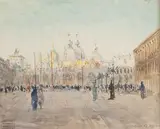 Venise, place saint Marc animée de personnages by Alexis Mossa, 1903, Aquarelle sur papier, sold Jun 2022