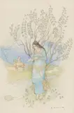 Jeune femme lisant by Gustave Mossa, Aquarelle sur papier, sold Jun 2022