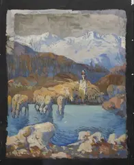 La bergère et son troupeau by Sarkis Katchadourian, Gouache sur papier noir, sold Jun 2022