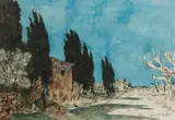 La route dans les Alpilles by Roland Oudot, Fusain et aquarelle sur papier, sold Jun 2022