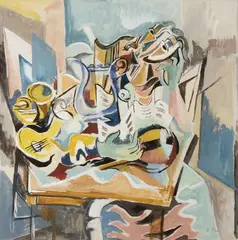 Musicien à la guitare et mandoline by Valentine Prax, Gouache sur papier, sold May 2022