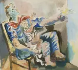 Femme et enfant à la colombe by Valentine Prax, Gouache sur papier, sold May 2022
