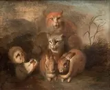 Chats, lapins et cochons d'Inde by Giovanni Benedetto Castiglione, Toile, sold Jun 2017