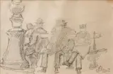 Messieurs sur un banc by Louis Hayet, Crayon sur papier Vers, sold Jun 2017