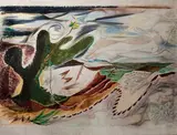 Le paysage au lièvre by André Masson, Huile et crayon sur toile, sold Jun 2017