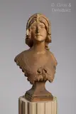 Buste de jeune femme au châle by Gustave Van Vaerenbergh, Épreuve en terre cuite signée et numérotée, sold Jan 2023