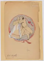 peintre, poète et illustrateur français, grand ami de Verlaine. Ensemble de 3 documents : -Intéressante L.A.S. Paris, 27 novembre 1889. 1 p. in-8. « M. Verlaine by Frédéric-Auguste Cazals, Aquarelle originale représentant un couple d’amoureux dans une lettre « Q », sold Dec 2022
