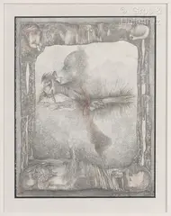 Le bouclier by Fred Deux, Crayon noir et bistre sur papier, sold Dec 2022