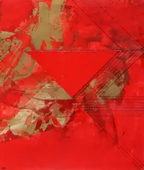 Composition au triangle rouge by Luis Feito, Huile et collage sur papier, sold May 2021
