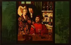 A distant light, Locked in Migration, to Petrus Christus" Triptique by David Bierk, Huile sur toile, huile sur photographie jet d'encre marouflé sur toile, sold Mar 2021