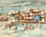 Enfants jouants, patinoire extérieure by Henri Leopold Masson, Aquarelle, sold Mar 2021