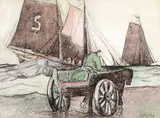 Charrette au bord de mer, Gaspésie by Marc-Aurèle Fortin, Aquarelle, sold Dec 2020