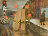 Road repairs" by Phillip Henry Howard Surrey, 1952, Pastel Provenance: Galerie Jean-Pierre Valentin, Montréal Collection privée, Montréal, sold Mar 2020