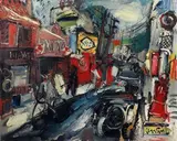 La pompe à essence by Gen Paul, Toile signée en bas à droite, au dos porte " Edg Israël ", et sur une étiquette, un numéro, sold Jun 2019