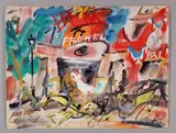 Fiacre et vélo devant le Moulin Rouge by Gen Paul, 1944, Gouache sur papier doublé sur carton fort signé et daté en bas à droite, sold Jun 2019