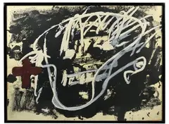 Roig I Negre 3 by Antoni Tàpies, 1985, Eau-forte, aquatinte, carborundum, relief imprimé en couleur, sold Jun 2025