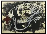 Roig I Negre 3 by Antoni Tàpies, 1985, Eau-forte, aquatinte, carborundum, relief imprimé en couleur, sold Jun 2025