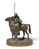 Les adieux du cosaque by Vassili Gratchev, Bronze patiné reposant sur un socle ovale, sold Jun 2025