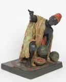 Le jeune vendeur de pastèques by Friedrich Goldscheider, Terre cuite polychrome, portant le cachet « GOLCHEIDER WIEN » sur la terrasse, sold May 2025