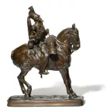 Cuirassier de la ligne by Emmanuel Frémiet, 1852, Bronze équestre à patine brune signé sur la terrasse « E, sold Apr 2025