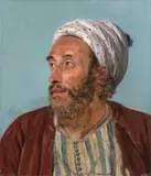 Etude de Tête de turc by Jean-Jacques Monanteuil, 1829, Toile d’origine, avec pose de bandes de tension sur les bords, sold Apr 2025