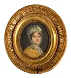 Portrait de la maréchal Lannes, Duchesse de Montebello Miniature ovale by Jean-Antoine Laurent, 1806, Aquarelle, sold Apr 2025