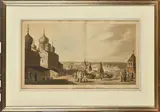 MOSCOU « Panorama sur la ville, avec les moscovites, le fleuve et le Kremlin by Robert Bowyer, Aquatinte rehaussée de couleurs, publiée dans « The Triumphs of Europe, in the Campaigns o, sold Apr 2025