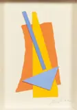 Composition abstraite by Albert Chubac, Technique mixte: collage et gouache dans un cadre vitrine, sold Mar 2017