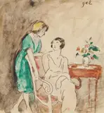 La conversation by Georges d'Espagnat, Gouache aquarellée, sold Oct 2020