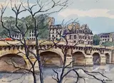 Le pont neuf by Roland Hamon, Aquarelle, sold Oct 2020