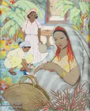 Les servantes, Marrakech by Marguerite Barrière-Prévost, Gouache, sold Sep 2020
