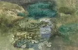 Nénuphars flottant dans le cours d'une rivière parmi les herbes folles (« Source ») by François-Louis Français, Aquarelle sur papier, accompagné de son avis d'inclusion dans le catalogue raisonné de l'a, sold Apr 2025