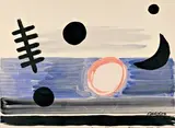 “PINK CIRCLE WITH BLUE” by Alexander Calder, Gouache sur papier signé en bas à droite, sold Oct 2006