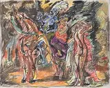 “LE CHEVALIER ET LA NYMPHE” by André Masson, 1970, Pastel et feutre sur papier signé du cachet du Comité André Masson en bas à droite, sold Oct 2006