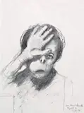 “LA CRAINTE” by Jean Rustin, 1999, Crayon gras sur papier dédicacé en bas à droite, sold Oct 2006