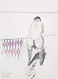 “SANS TITRE” by Jean Rustin, 1989, Mine de plomb et crayons de couleurs sur papier signé, sold Oct 2006