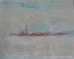 Vue de Venise by Ezio Gribaudo, Crayon gras et aquarelle sur papier signé, sold Oct 2024