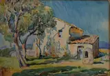 Mas provençal avec son puits (Cagnes ?) by Jean Villeri, Aquarelle sur papier contrecollé sur carton, sold Oct 2024