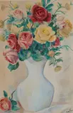 Nature morte au bouquet de roses by Jean Villeri, Aquarelle et mine de plomb sur papier, sold Oct 2024